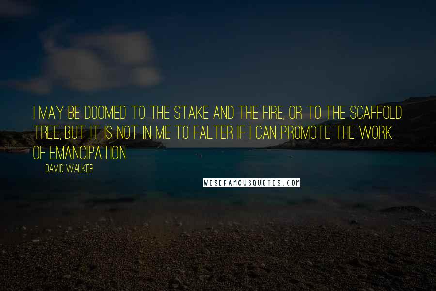 David Walker Quotes: I may be doomed to the stake and the fire, or to the scaffold tree, but it is not in me to falter if I can promote the work of emancipation.