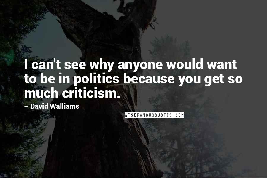 David Walliams Quotes: I can't see why anyone would want to be in politics because you get so much criticism.