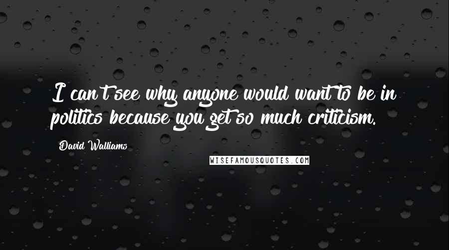 David Walliams Quotes: I can't see why anyone would want to be in politics because you get so much criticism.