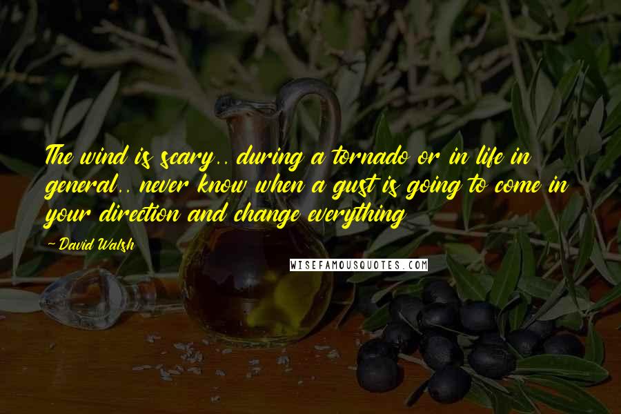 David Walsh Quotes: The wind is scary.. during a tornado or in life in general.. never know when a gust is going to come in your direction and change everything