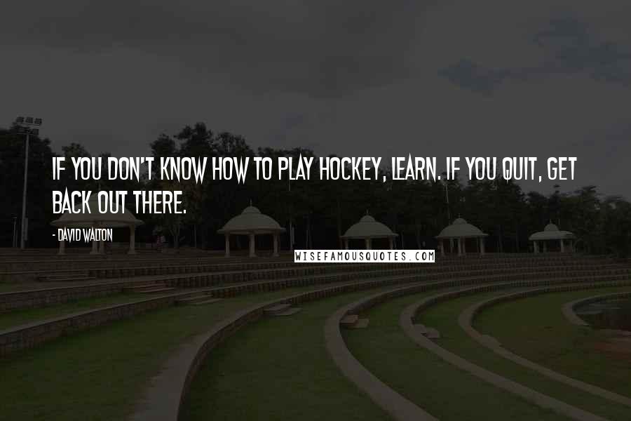 David Walton Quotes: If you don't know how to play hockey, learn. If you quit, get back out there.