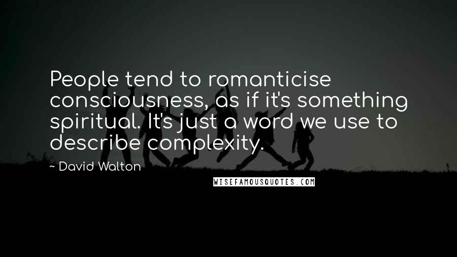 David Walton Quotes: People tend to romanticise consciousness, as if it's something spiritual. It's just a word we use to describe complexity.