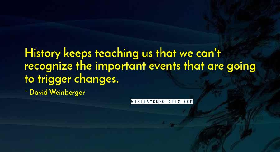 David Weinberger Quotes: History keeps teaching us that we can't recognize the important events that are going to trigger changes.