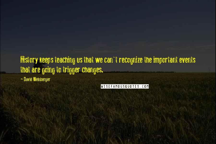 David Weinberger Quotes: History keeps teaching us that we can't recognize the important events that are going to trigger changes.