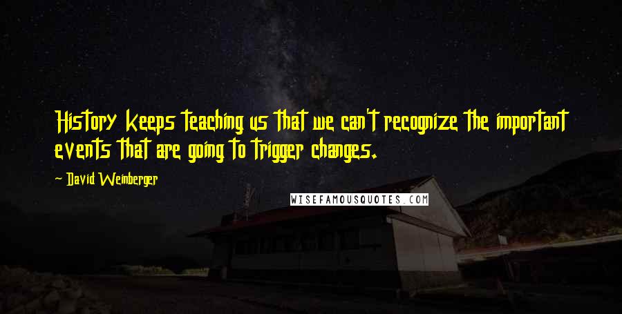 David Weinberger Quotes: History keeps teaching us that we can't recognize the important events that are going to trigger changes.