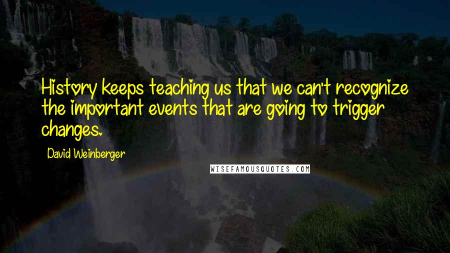 David Weinberger Quotes: History keeps teaching us that we can't recognize the important events that are going to trigger changes.