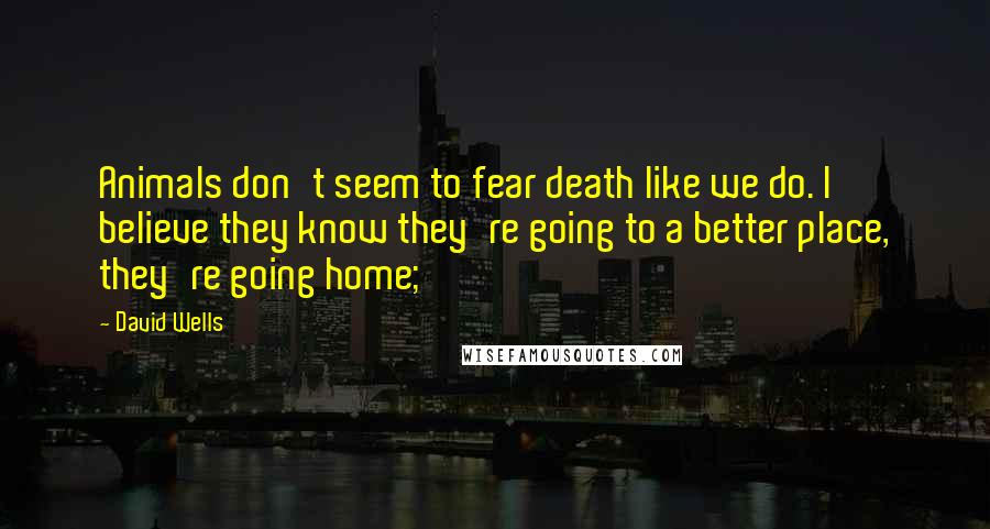 David Wells Quotes: Animals don't seem to fear death like we do. I believe they know they're going to a better place, they're going home;