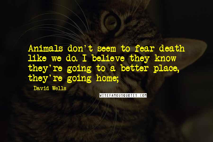 David Wells Quotes: Animals don't seem to fear death like we do. I believe they know they're going to a better place, they're going home;