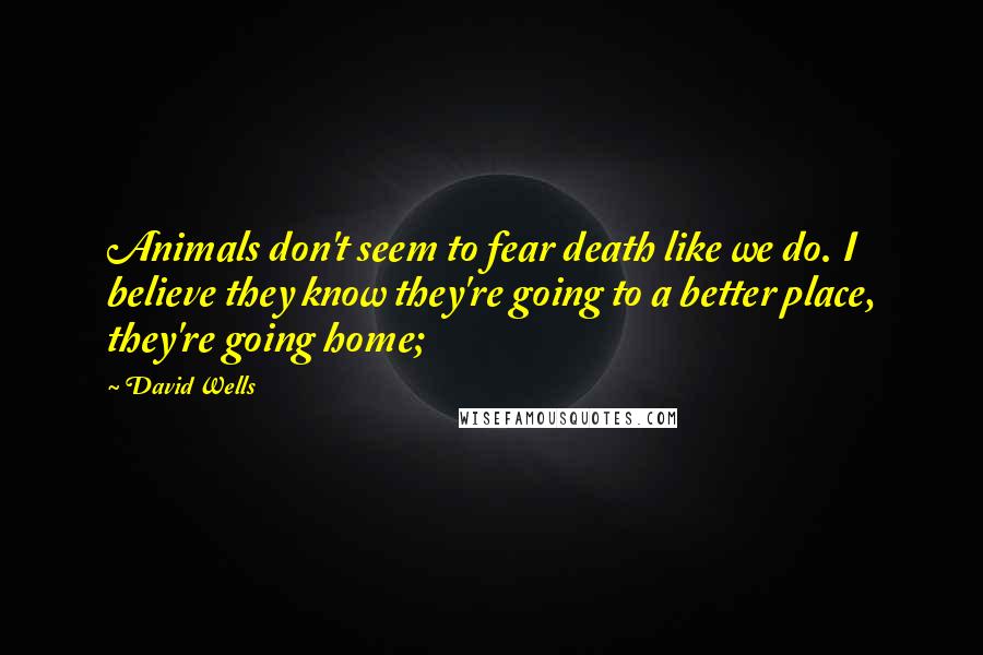 David Wells Quotes: Animals don't seem to fear death like we do. I believe they know they're going to a better place, they're going home;