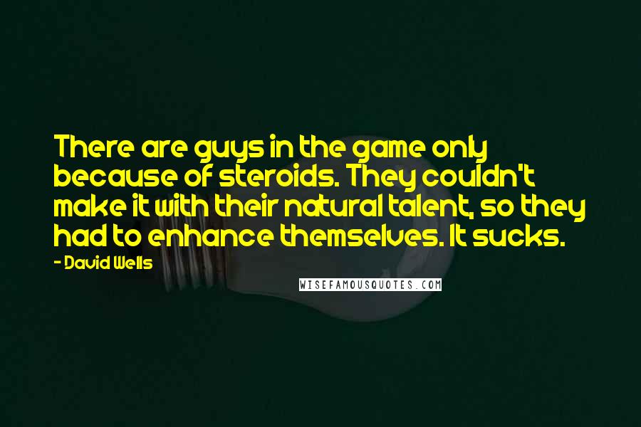 David Wells Quotes: There are guys in the game only because of steroids. They couldn't make it with their natural talent, so they had to enhance themselves. It sucks.