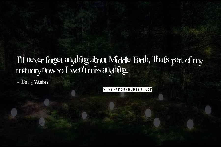 David Wenham Quotes: I'll never forget anything about Middle Earth. That's part of my memory now so I won't miss anything.