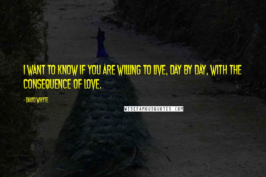 David Whyte Quotes: I want to know if you are willing to live, day by day, with the consequence of love.