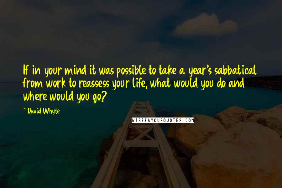 David Whyte Quotes: If in your mind it was possible to take a year's sabbatical from work to reassess your life, what would you do and where would you go?