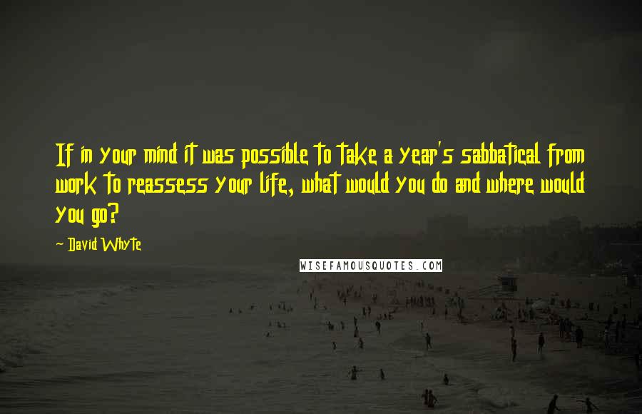 David Whyte Quotes: If in your mind it was possible to take a year's sabbatical from work to reassess your life, what would you do and where would you go?