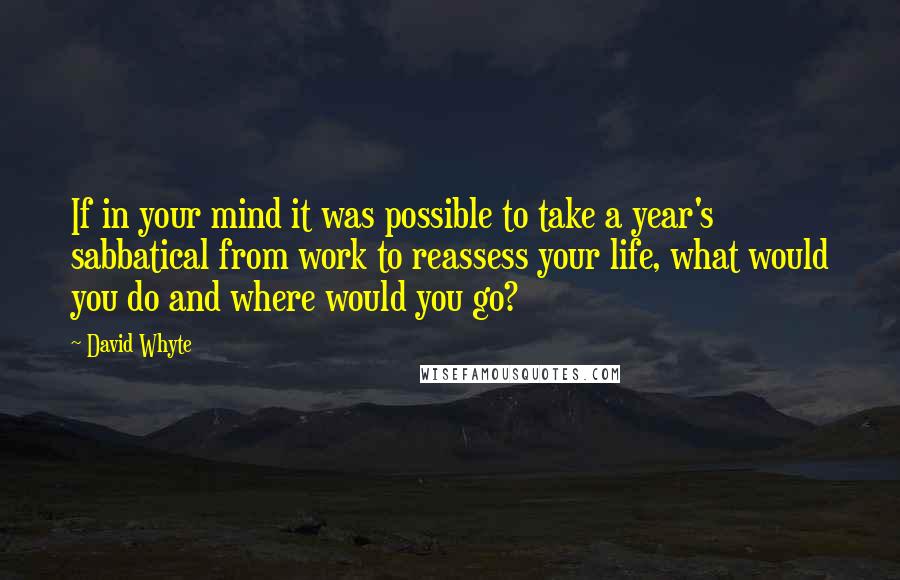 David Whyte Quotes: If in your mind it was possible to take a year's sabbatical from work to reassess your life, what would you do and where would you go?