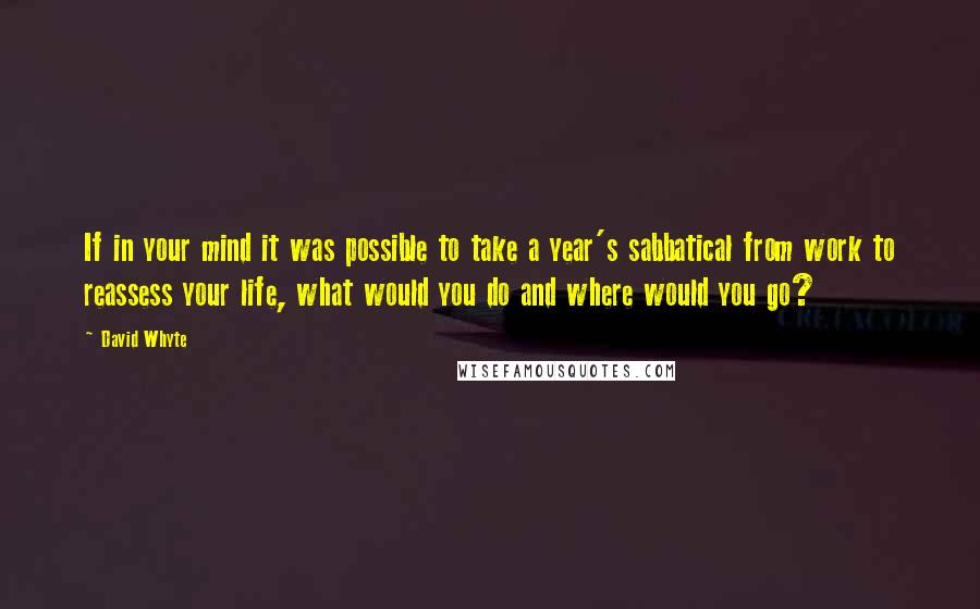 David Whyte Quotes: If in your mind it was possible to take a year's sabbatical from work to reassess your life, what would you do and where would you go?