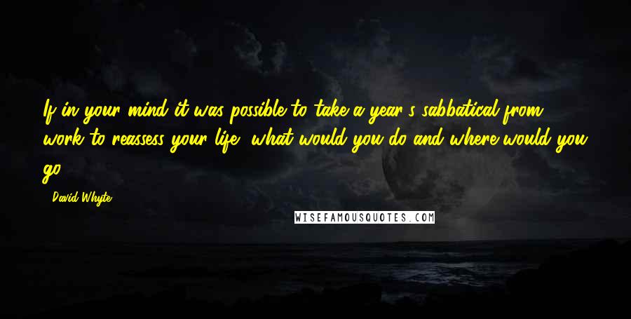 David Whyte Quotes: If in your mind it was possible to take a year's sabbatical from work to reassess your life, what would you do and where would you go?