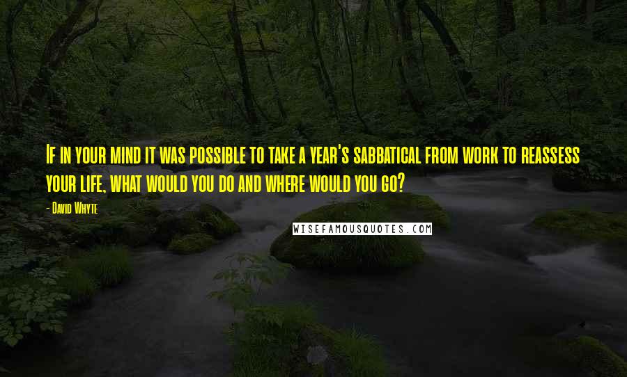David Whyte Quotes: If in your mind it was possible to take a year's sabbatical from work to reassess your life, what would you do and where would you go?