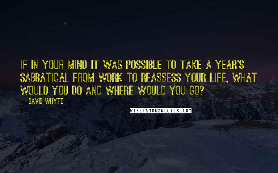 David Whyte Quotes: If in your mind it was possible to take a year's sabbatical from work to reassess your life, what would you do and where would you go?