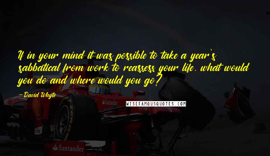 David Whyte Quotes: If in your mind it was possible to take a year's sabbatical from work to reassess your life, what would you do and where would you go?