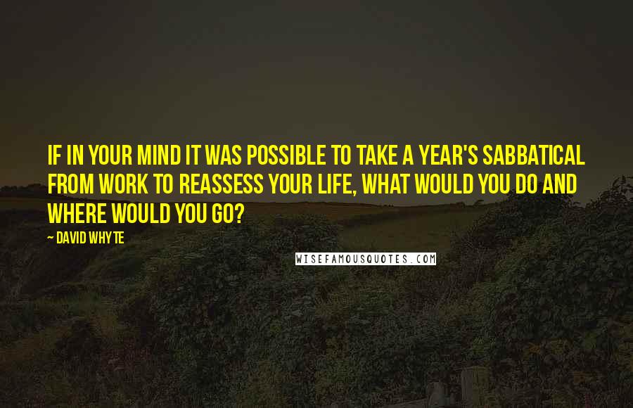David Whyte Quotes: If in your mind it was possible to take a year's sabbatical from work to reassess your life, what would you do and where would you go?