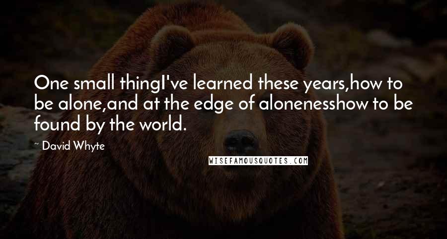 David Whyte Quotes: One small thingI've learned these years,how to be alone,and at the edge of alonenesshow to be found by the world.