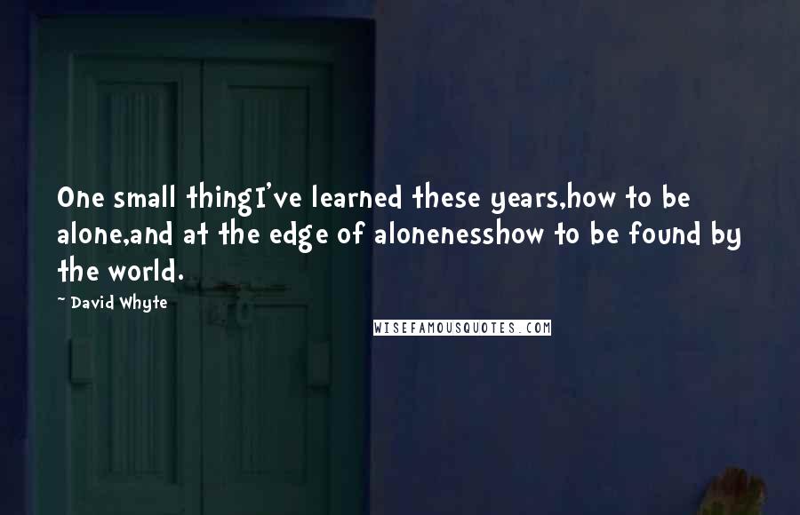 David Whyte Quotes: One small thingI've learned these years,how to be alone,and at the edge of alonenesshow to be found by the world.