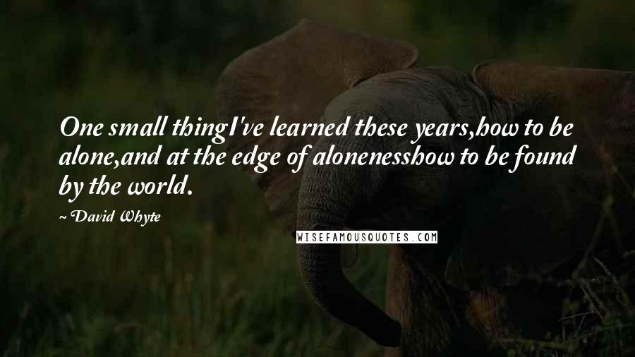 David Whyte Quotes: One small thingI've learned these years,how to be alone,and at the edge of alonenesshow to be found by the world.