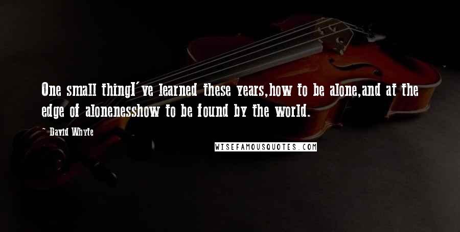 David Whyte Quotes: One small thingI've learned these years,how to be alone,and at the edge of alonenesshow to be found by the world.