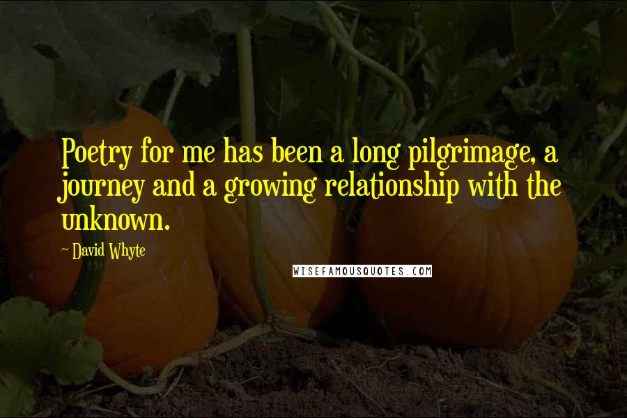 David Whyte Quotes: Poetry for me has been a long pilgrimage, a journey and a growing relationship with the unknown.