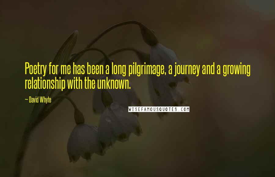 David Whyte Quotes: Poetry for me has been a long pilgrimage, a journey and a growing relationship with the unknown.
