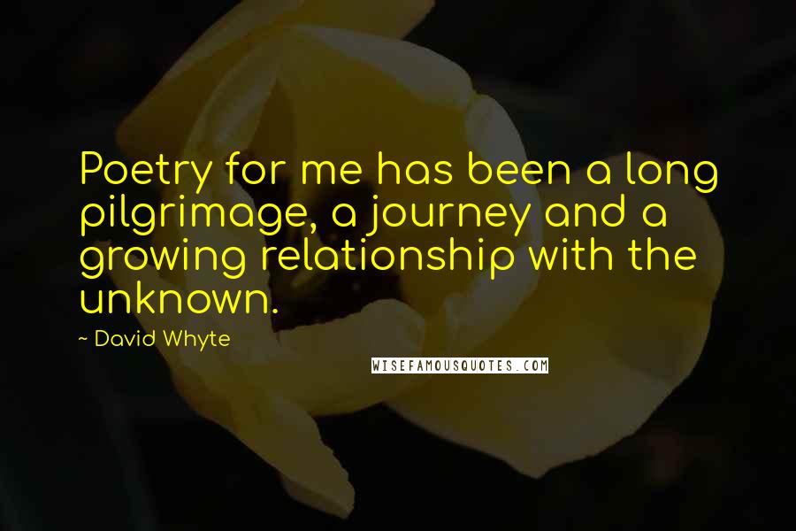David Whyte Quotes: Poetry for me has been a long pilgrimage, a journey and a growing relationship with the unknown.