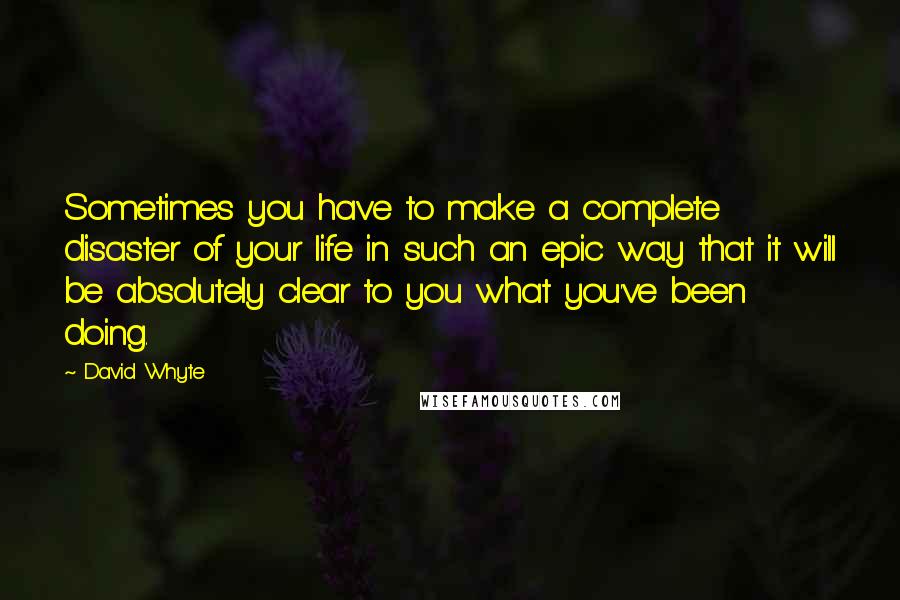 David Whyte Quotes: Sometimes you have to make a complete disaster of your life in such an epic way that it will be absolutely clear to you what you've been doing.