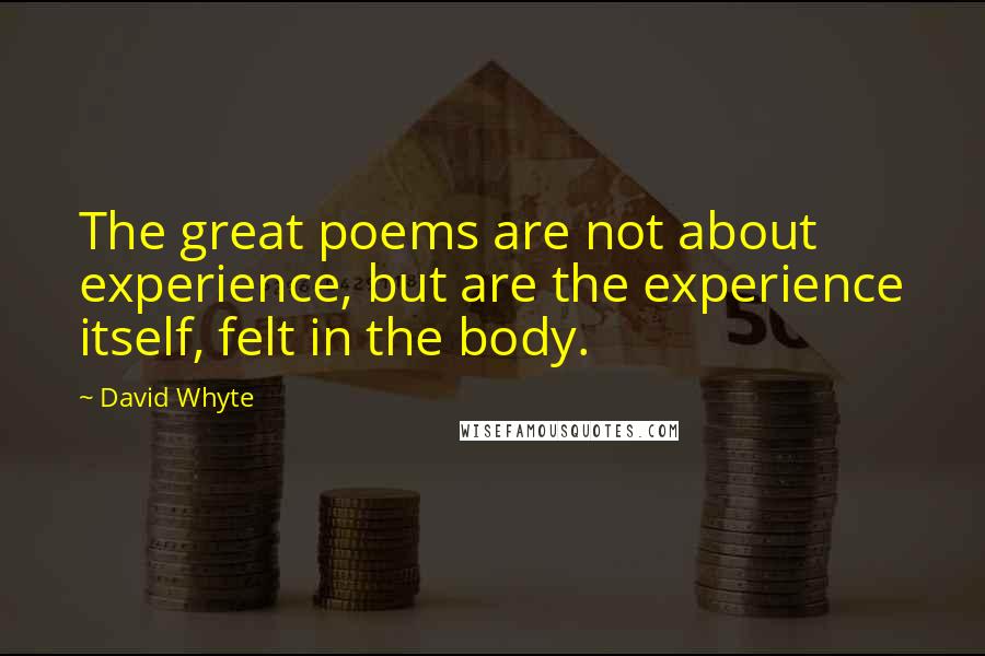 David Whyte Quotes: The great poems are not about experience, but are the experience itself, felt in the body.