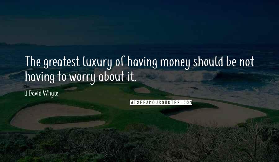 David Whyte Quotes: The greatest luxury of having money should be not having to worry about it.