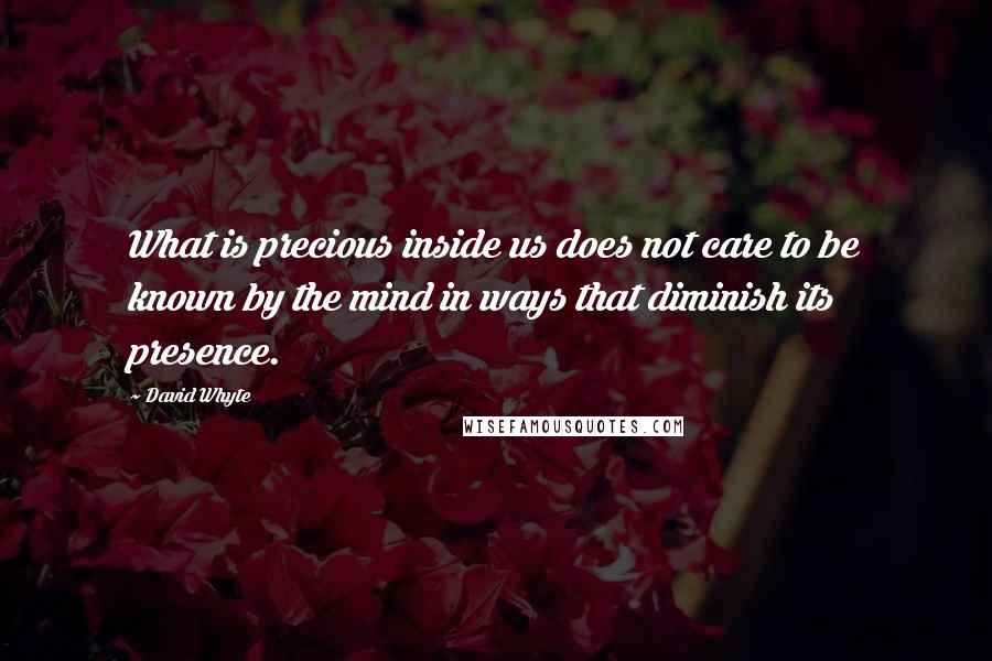 David Whyte Quotes: What is precious inside us does not care to be known by the mind in ways that diminish its presence.