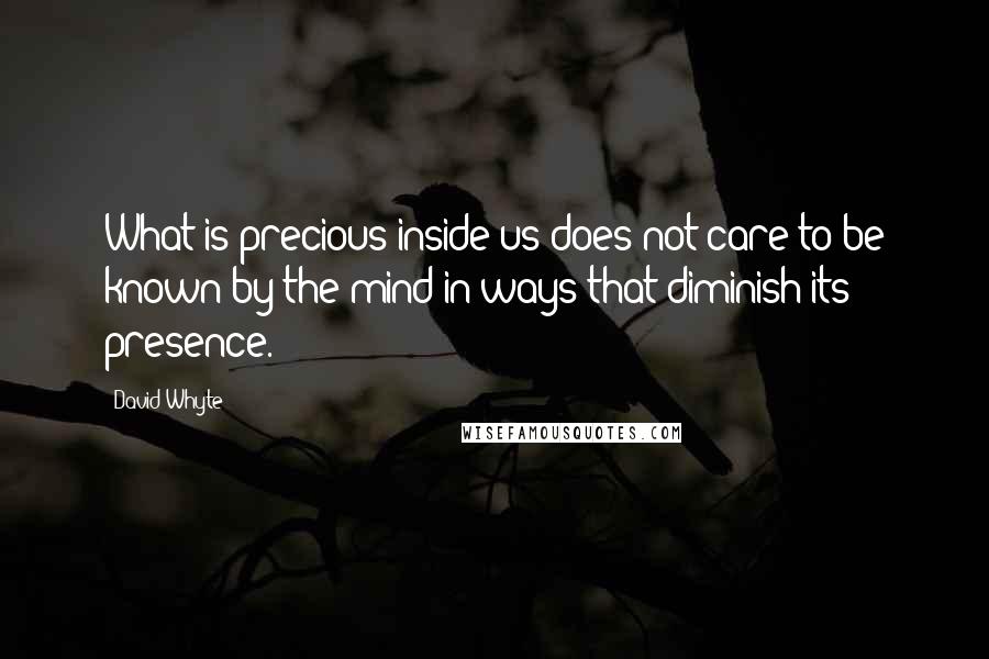 David Whyte Quotes: What is precious inside us does not care to be known by the mind in ways that diminish its presence.