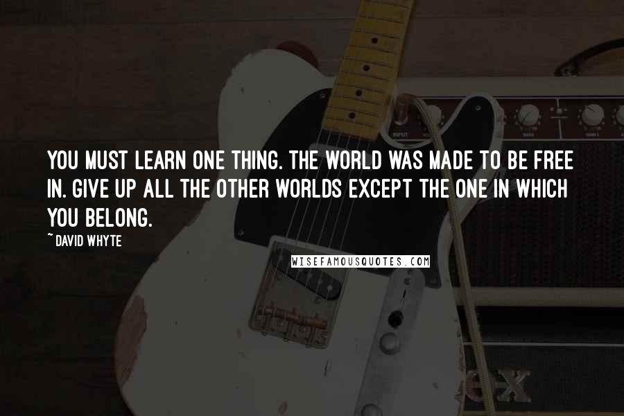 David Whyte Quotes: You must learn one thing. The world was made to be free in. Give up all the other worlds Except the one in which you belong.