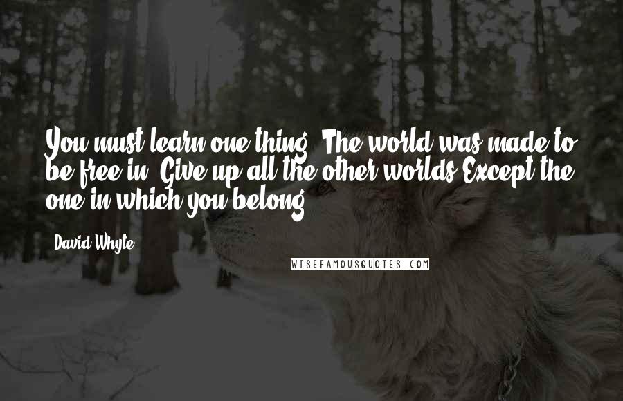 David Whyte Quotes: You must learn one thing. The world was made to be free in. Give up all the other worlds Except the one in which you belong.