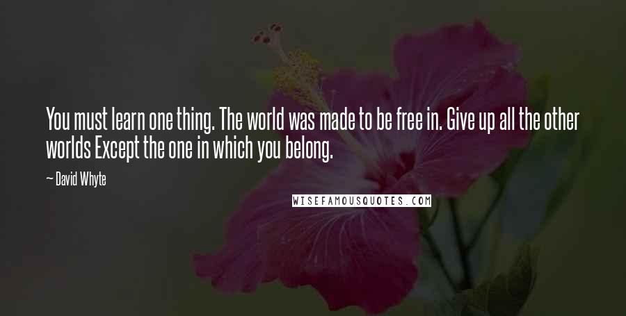 David Whyte Quotes: You must learn one thing. The world was made to be free in. Give up all the other worlds Except the one in which you belong.