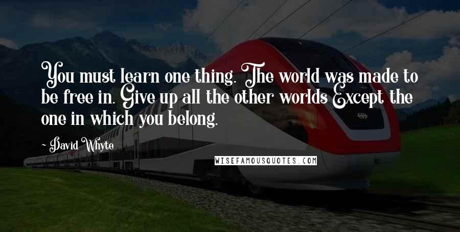 David Whyte Quotes: You must learn one thing. The world was made to be free in. Give up all the other worlds Except the one in which you belong.