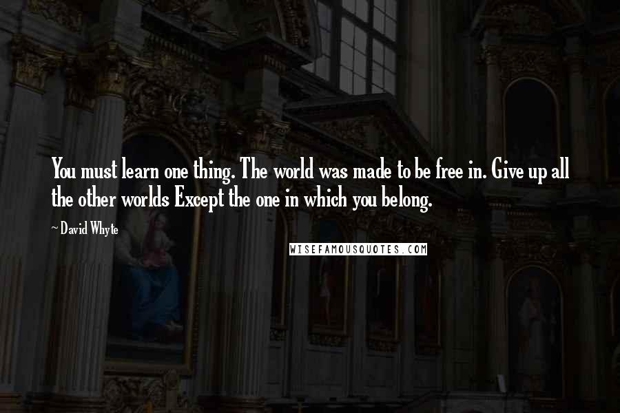 David Whyte Quotes: You must learn one thing. The world was made to be free in. Give up all the other worlds Except the one in which you belong.