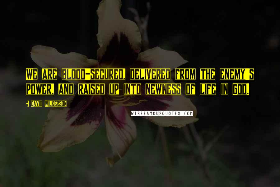 David Wilkerson Quotes: We are blood-secured, delivered from the enemy's power, and raised up into newness of life in God.