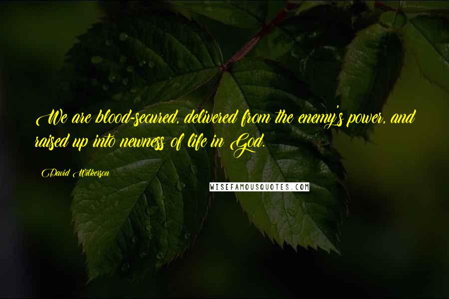 David Wilkerson Quotes: We are blood-secured, delivered from the enemy's power, and raised up into newness of life in God.