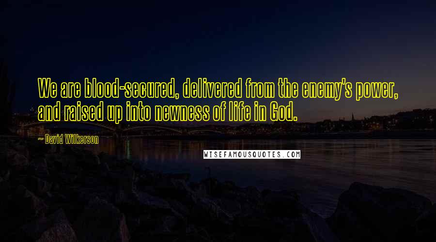 David Wilkerson Quotes: We are blood-secured, delivered from the enemy's power, and raised up into newness of life in God.