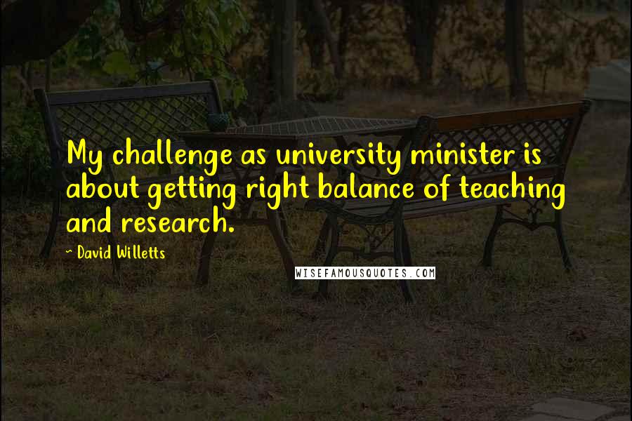 David Willetts Quotes: My challenge as university minister is about getting right balance of teaching and research.