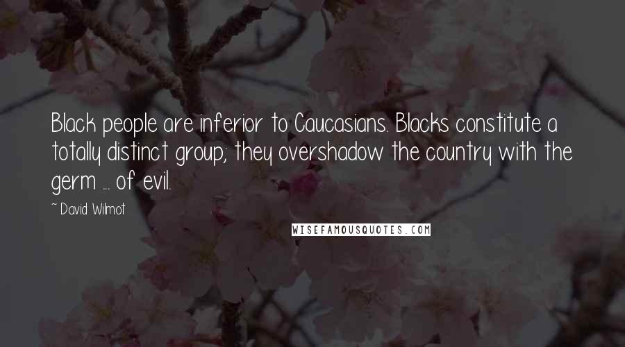 David Wilmot Quotes: Black people are inferior to Caucasians. Blacks constitute a totally distinct group; they overshadow the country with the germ ... of evil.