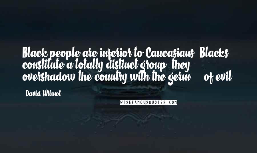 David Wilmot Quotes: Black people are inferior to Caucasians. Blacks constitute a totally distinct group; they overshadow the country with the germ ... of evil.