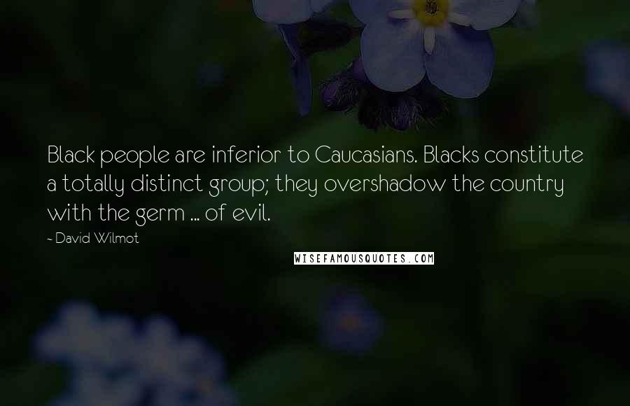David Wilmot Quotes: Black people are inferior to Caucasians. Blacks constitute a totally distinct group; they overshadow the country with the germ ... of evil.