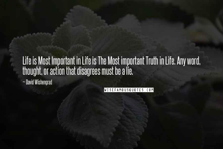 David Wishengrad Quotes: Life is Most Important in Life is The Most important Truth in Life. Any word, thought, or action that disagrees must be a lie.